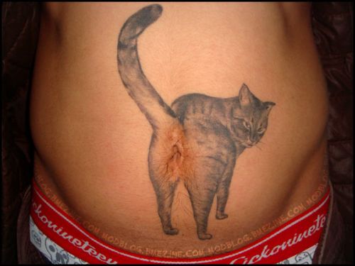cat butt navel tattoo