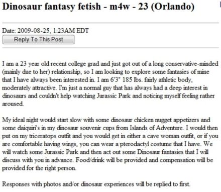 Dinosaur fantasy craigslist fail