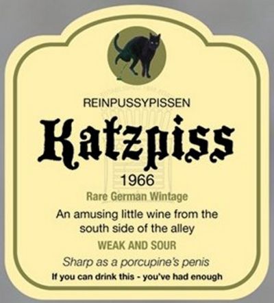 Katzpiss funny booze label