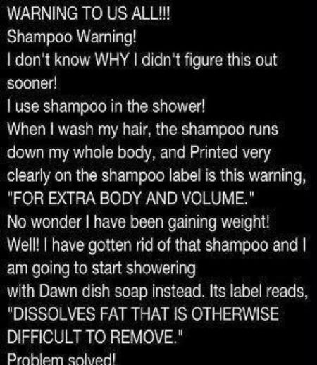 Warning to us all funny shampoo quote
