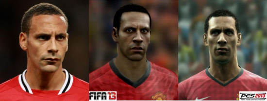Rio Ferdinand graphics compare FIFA vs PES
