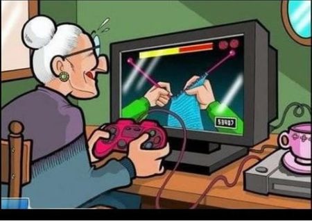 Grandma knitting video game