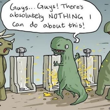 Dino in toilet pee fail cartoon