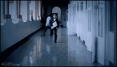 funny schoolboy late for class gif