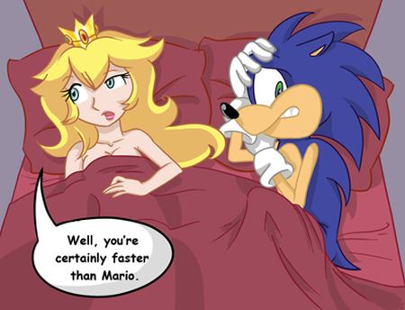 Princess peach and sonic in bed