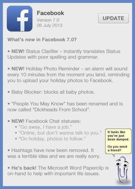 facebook version 7 update funny