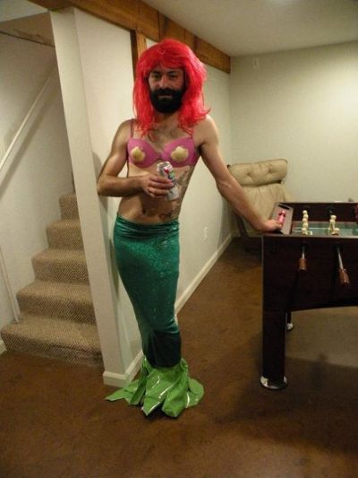 Funny Halloween costume mermaid man