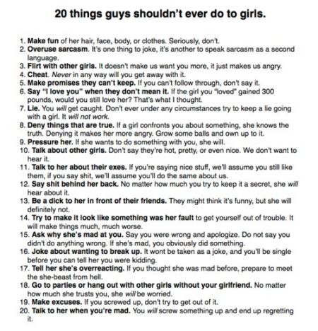 20 things guys should never do to a girl