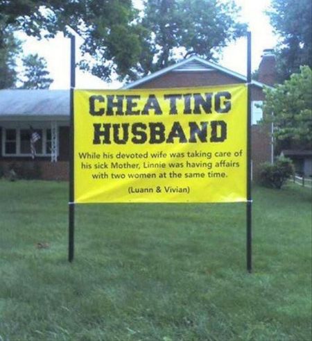 cheating husband sign