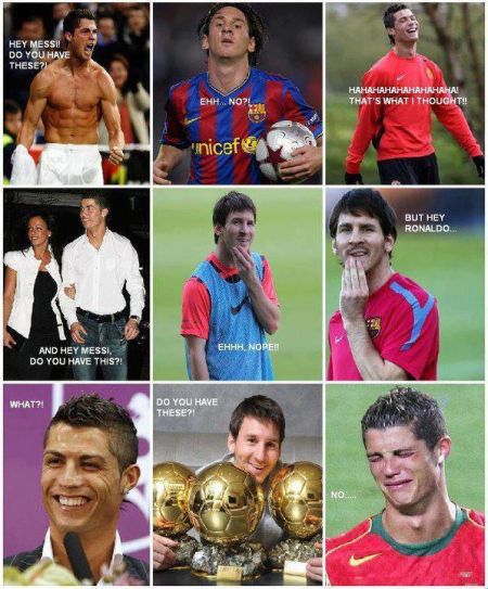 Funny  football/soccer meme – Messi & Ronaldo tease
