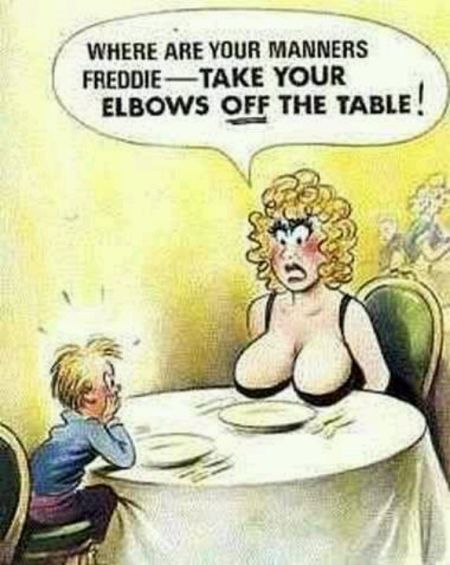 take your elbows off the table funny cartoon
