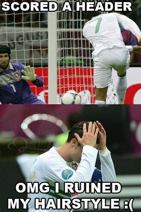 Funny  football/soccer meme – Ronaldo ruined hairstyle
