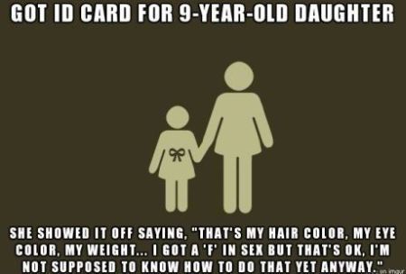 ID card for 9 year old daughter funny