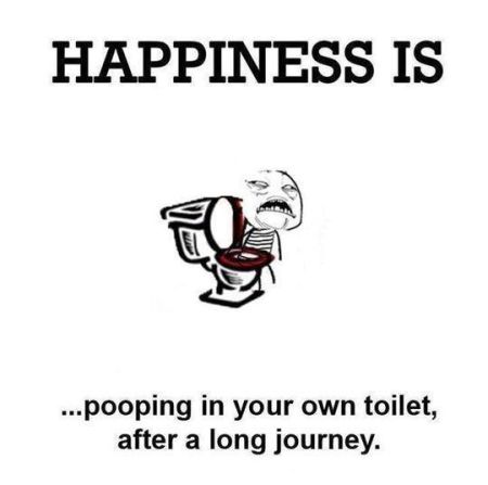 happiness is pooping in your own toilet