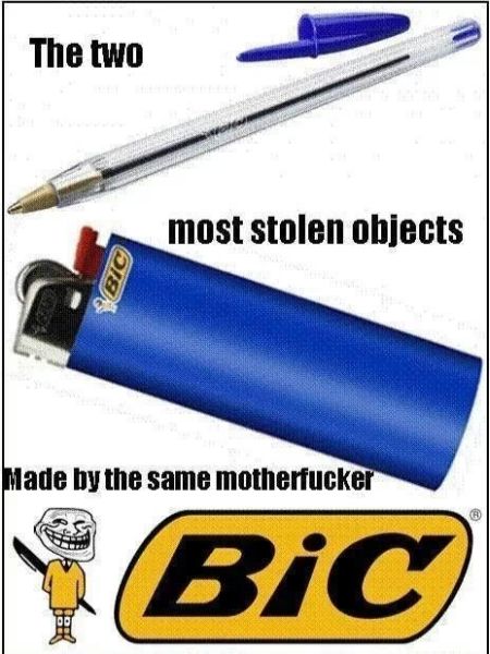 the most 2 stolen objects bic funny