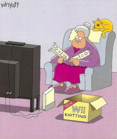 Wii knitting cartoon at PMSLweb.com