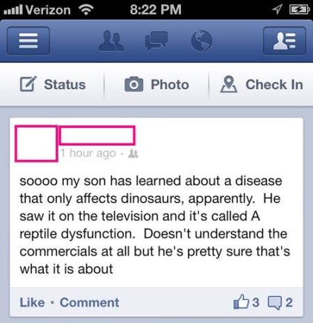 A reptile dysfunction Facebook status at PMSLweb.com