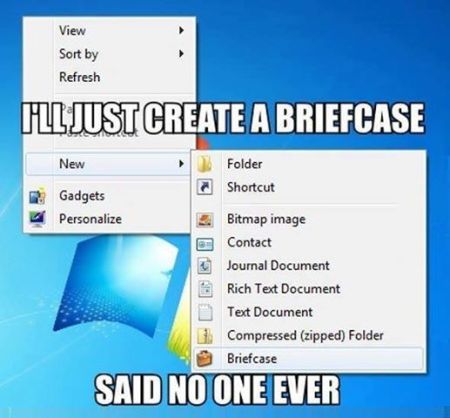 Windows briefcase meme at PMSLweb.com