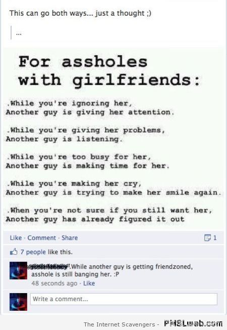 For a**holes with girlfriends at PMSLweb.com