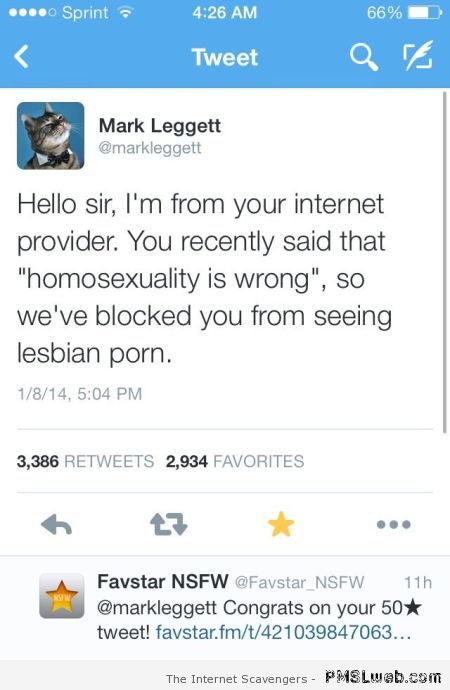 Funny tweet about homosexuality at PMSLweb.com