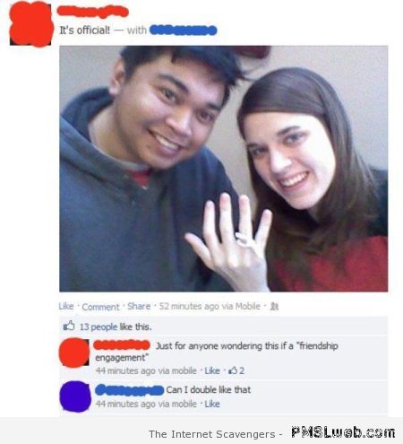 Friendship engagement friendzoned on Facebook at PMSLweb.com