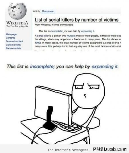 List of serial killers meme at PMSLweb.com