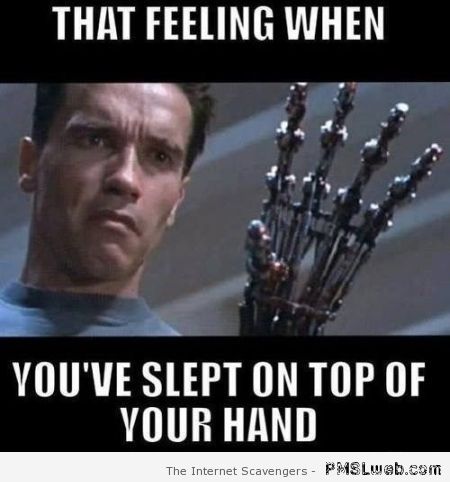 Sleeping on top of your hand meme at PMSLweb.com