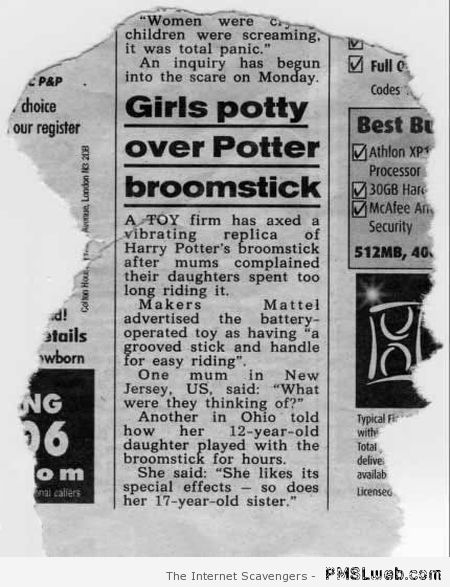Girls potty over Potter broomstick at PMSLweb.com
