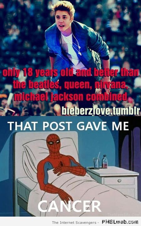 Spiderman and Bieber meme at PMSLweb.com