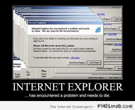 Internet explorer has encountered a problem at PMSLweb.com