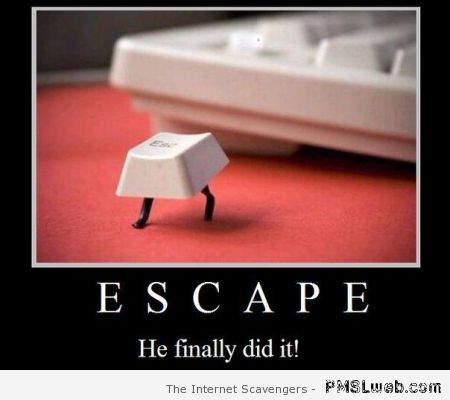 Escape button he finally did it at PMSLweb.com