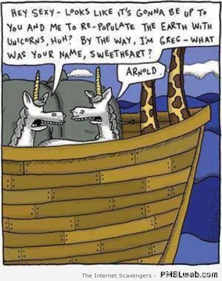 Funny unicorn ark cartoon at PMSLweb.com