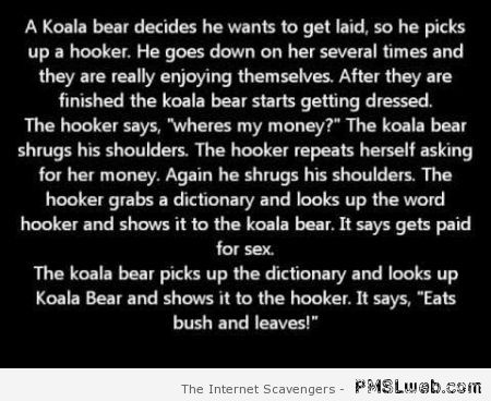 Koala bear and hooker joke – Crazy Sunday at PMSLweb.com