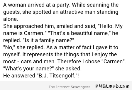Hilarious Carmen joke at PMSLweb.com