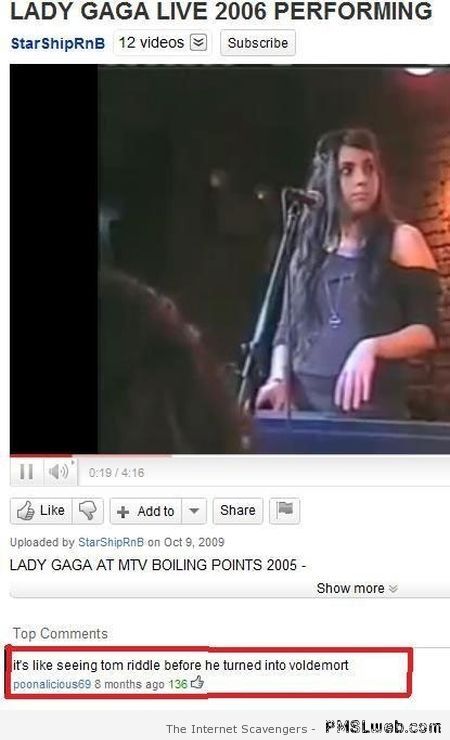 Lady gaga funny youtube comment at PMSLweb.com