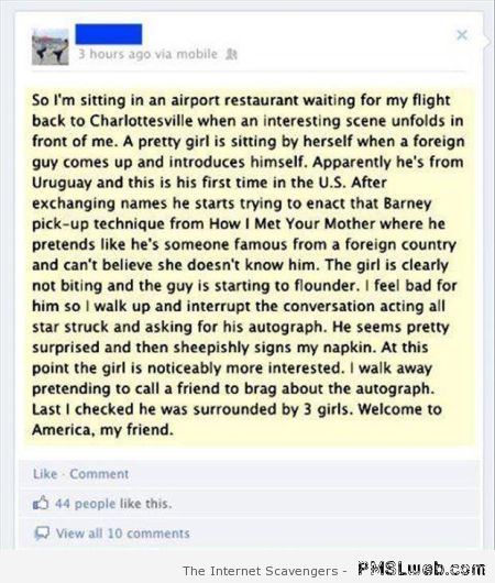 Welcome to America my friend facebook comment at PMSLweb.com
