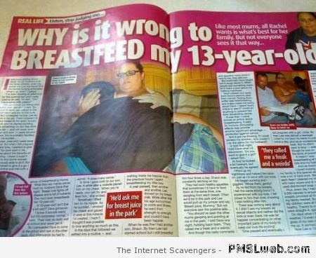 Mum breastfeeds 13 year old at PMSLweb.com