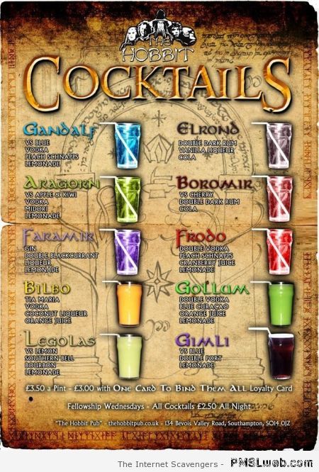 Hobbit cocktails at PMSLweb.com