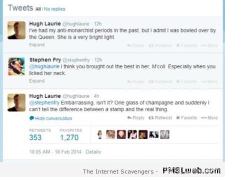Hugh Laurie funny Twitter comment at PMSLweb.com