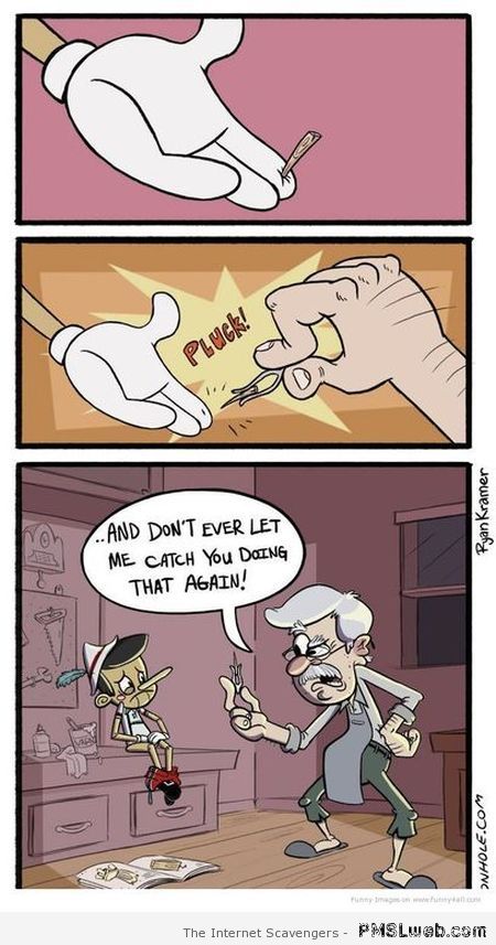 Funny Pinocchio splinter cartoon at PMSLweb.com