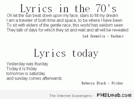 Lyrics in the 70’s Vs today – Funny Hump day pictures at PMSLweb.com