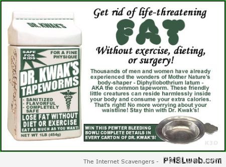 Tapeworms diet advert at PMSLweb.com