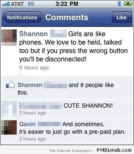 Girls are like phones Facebook funny at PMSLweb.com