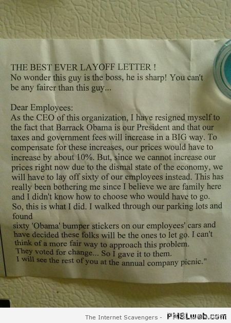 Best layoff letter – Happy Hump day at PMSLweb.com