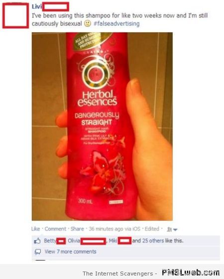 Funny straight shampoo Facebook status at PMSLweb.com