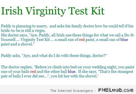 Irish virginity test kit at PMSLweb.com