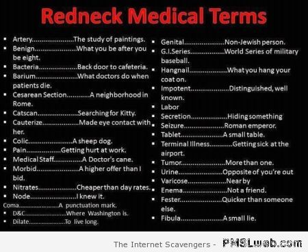 Redneck medical terms at PMSLweb.com