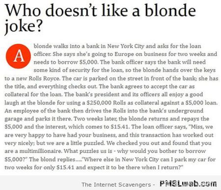 Blonde bank joke at PMSLweb.com