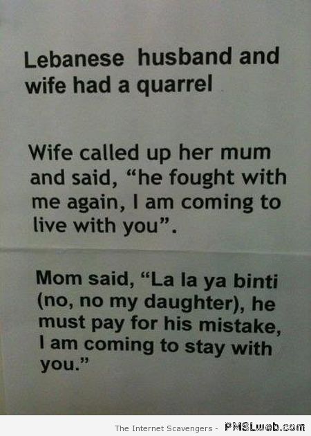 Lebanese wife and husband joke at PMSLweb.com