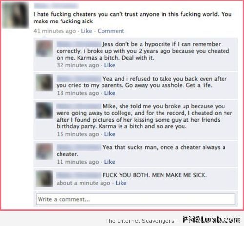 I hate cheaters Facebook fail at PMSLweb.com